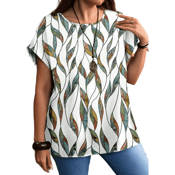 SOMER Plus Size Women Blouses Crew Neck Short Sleeve Summer Shrit Dressy Casual Tops