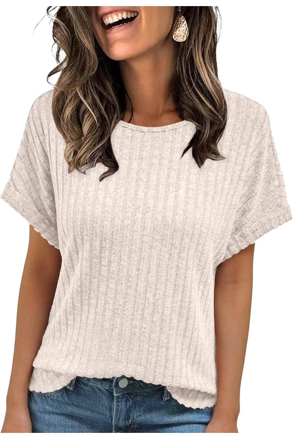 Womens Tops Short Sleeve Textured Blouses Loose Fit Tunic Tops Dressy Casual Business Shirts 2026
