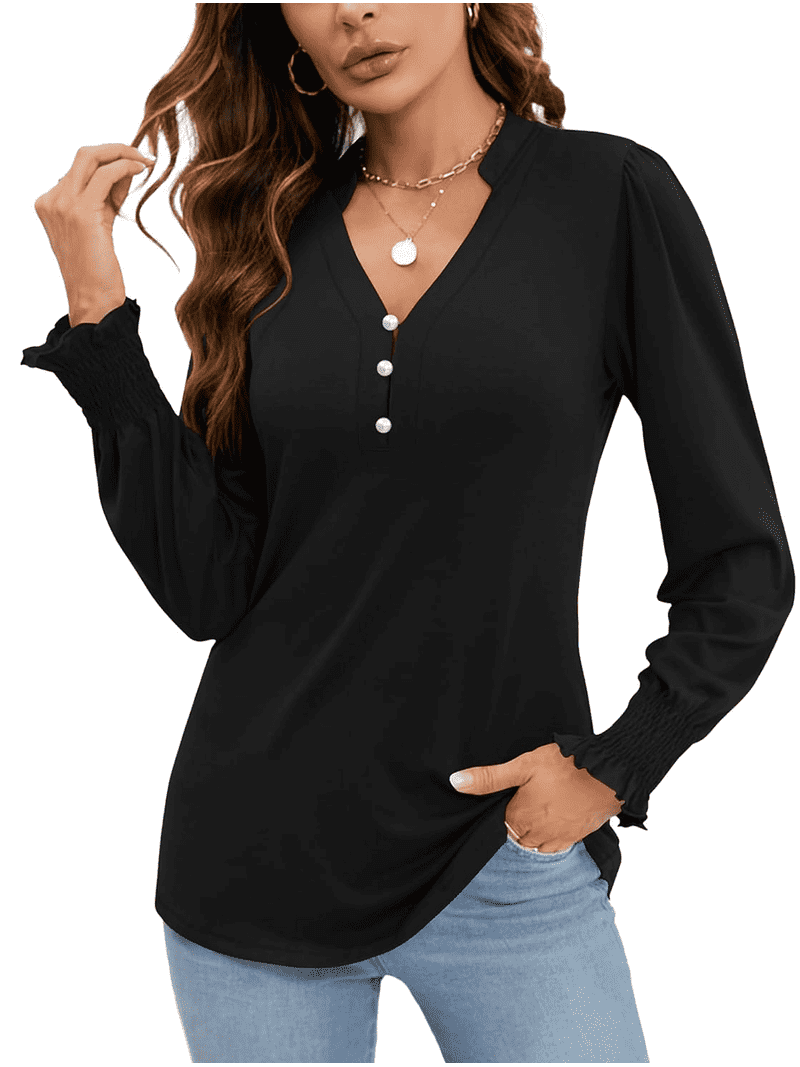 SOMER Women's V Neck Long Sleeve Shirt Blouse Dressy Tops Tunic