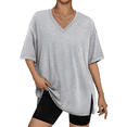 thumbnail image 1 of SOMER Womens Shirts Oversized Tshirts for Women Short Sleeve V Neck Slit Hem Summer Tops Gray Workout T Shirts Loose Fit Basic Tee, 1 of 7