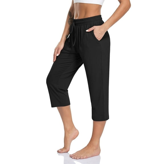 SOMER Yoga Pants with Pockets for Women Capri Flared Pants High Waist Drawstring Workout Pants Casual Work Pants Flare Leggings for Summer(Available in Plus Size)