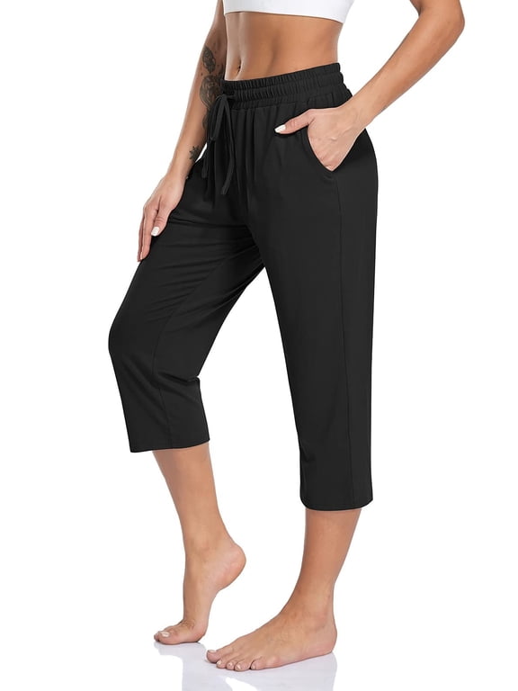 Yoga Pants with Pockets for Women Capri Flared Pants High Waist Drawstring Workout Pants Casual Work Pants Flare Leggings for Summer
