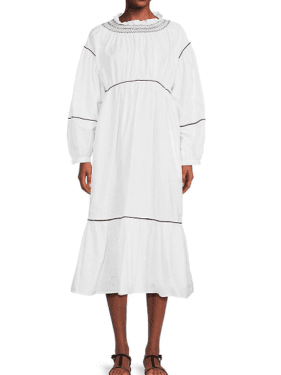 Women's White Cotton MIDI Dress, XL