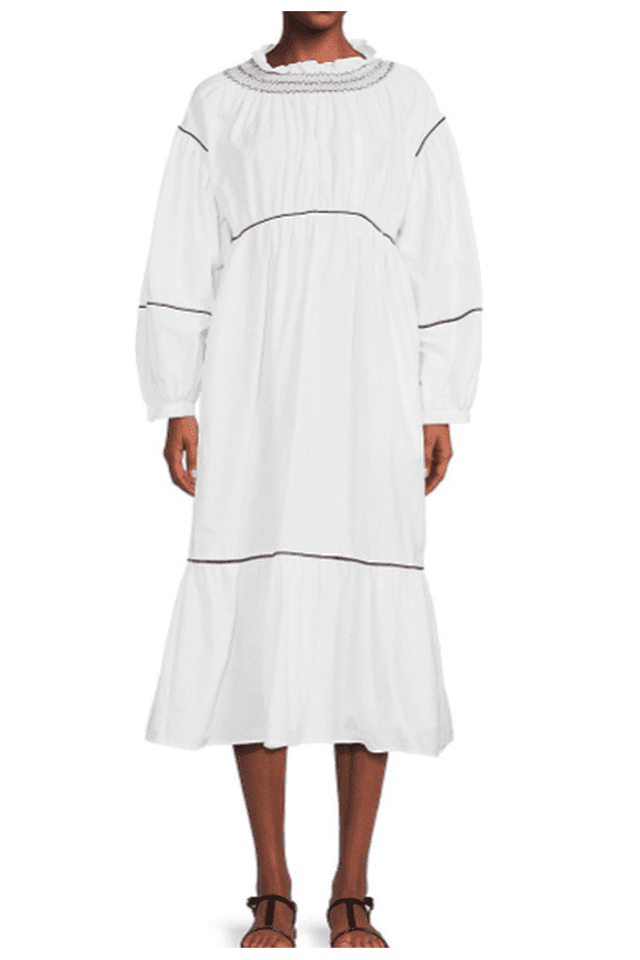 Women's White Cotton MIDI Dress, XS