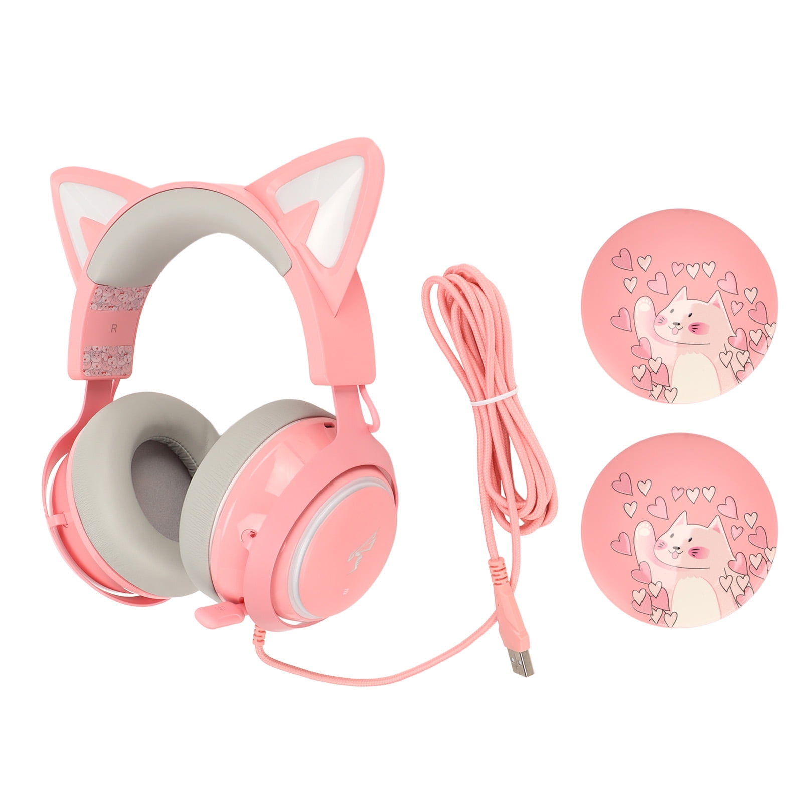 SOMIC Gaming Headset Cat Ear PC Gaming Headphones 7.1USB Luminous with Retractable Mic Pink