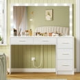 thumbnail image 1 of TEENFON47.2" Large Vanity Desk with Large Lighted Mirror, Makeup Vanity Table with 5 Large Drawers & Charging Station, Makeup Vanity Desk for Christmas gift, 1 of 8