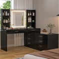thumbnail image 1 of 39.4”Makeup Vanity Set with LED Light Mirror & Power Outlet, 8 Drawers, 3 Color Modes & Adjustable Brightness, Corner Vanity, L Shape Change, Black, 1 of 9