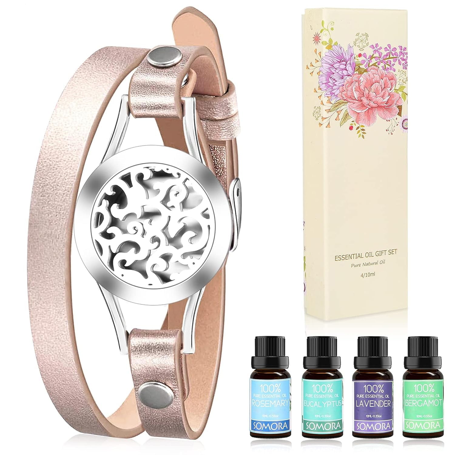 SOMORA Aromatherapy Essential Oil Diffuser Bracelet Gift Set w Rosemary Lavender Bergamot Eucalyptus Unique Gifts for Women Birthday Gift Ideas for Mom Best Friend Sister Wife Gold Walmart