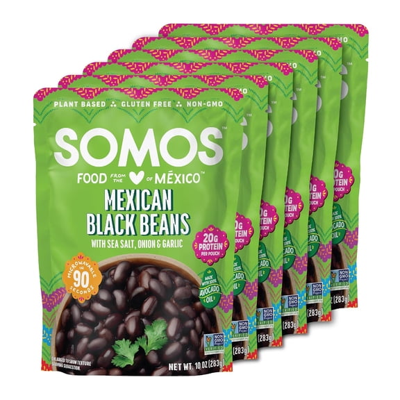 SOMOS Mexican Black Beans, 10 oz Pouch, 6 pack