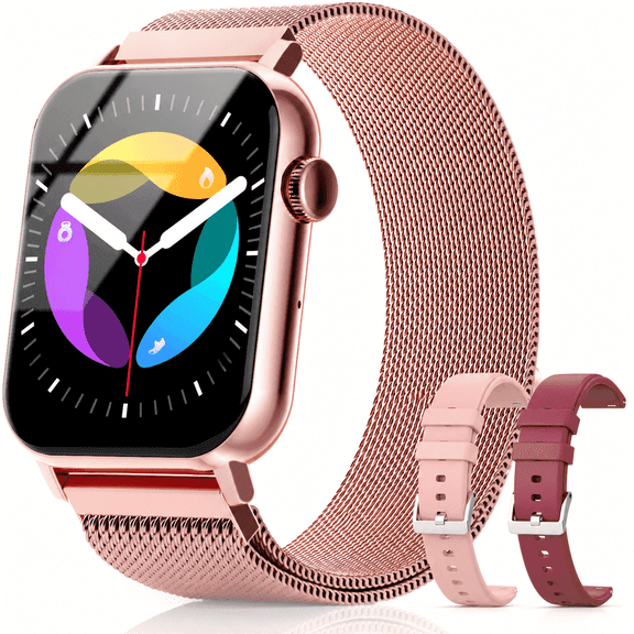 SOMTLERK Smart Watch,1.83 in IPS Touchscreen,Call Receive/Dial,100+ Sport Modes,Pink Set With 3 Replacement Bands