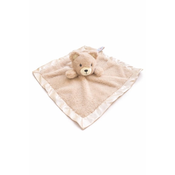 SONA G DESIGNS Bear Lovie Security Blanket, Tan Plush with Satin Trim, 14x14 Inches, Baby Sleep Aid, 0-36 Months