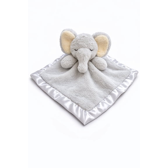 SONA G DESIGNS Elephant Lovie Security Blanket, Gray Plush with Satin Trim, 14x14 Inches, Baby Sleep Aid, 0-36 Months