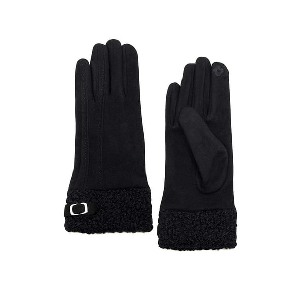 SONA G DESIGNS Fall Winter Solid Smart Glove with Sherpa Fleece Cuff Black