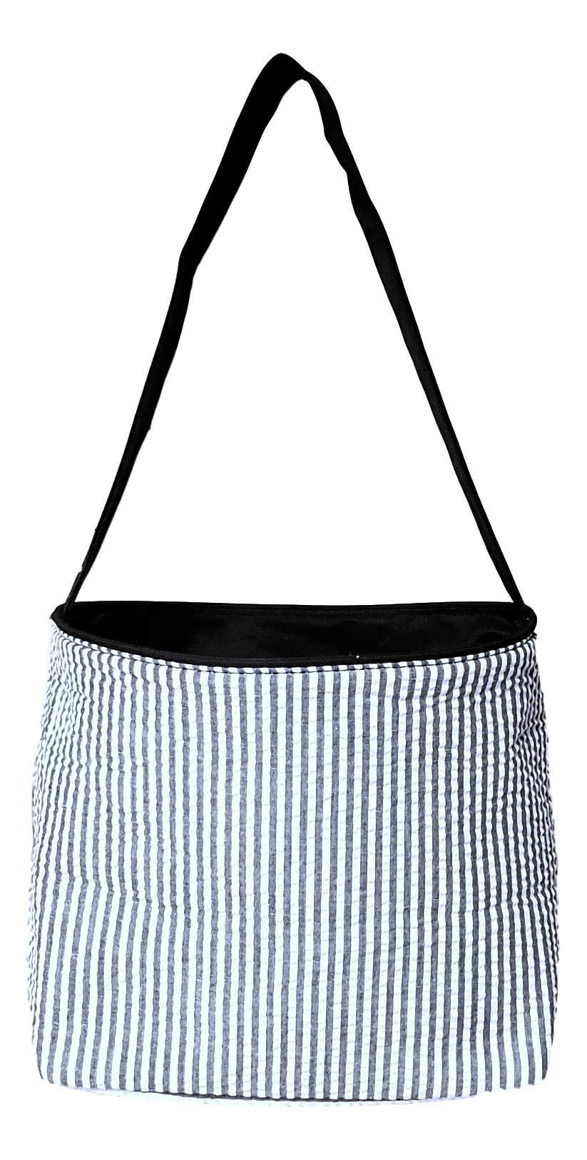SONA G DESIGNS Seersucker Medium Fabric Easter Basket Bucket Tote Bag Black- No Embroidery