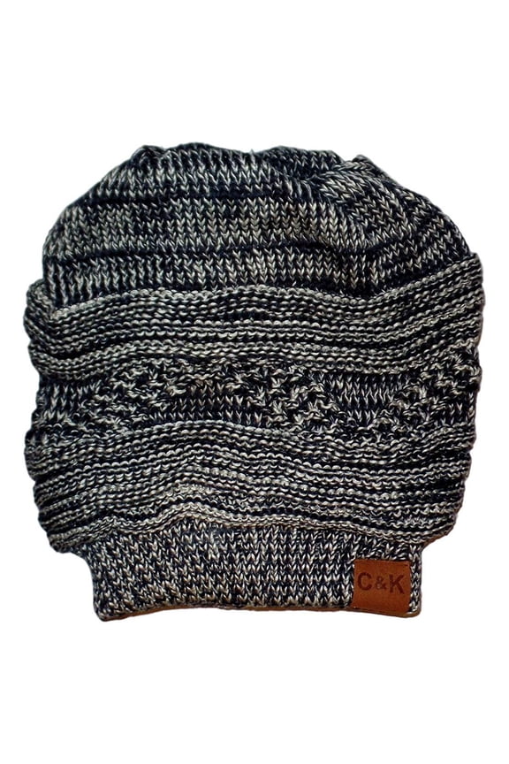 Versable Mixed Tones Color Knit Slouch Beanie for Bun Ponytail Grays