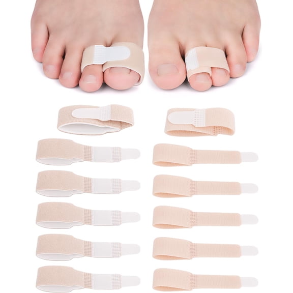 SONGAU 12 Pack Fabric Hammer Toe Corrector, Reusable Broken Toe Protectors Buddy Taped Wraps, Hammertoe Straightener, Toe Splint for Broken Toe, Crooked Toes, Bent Toes