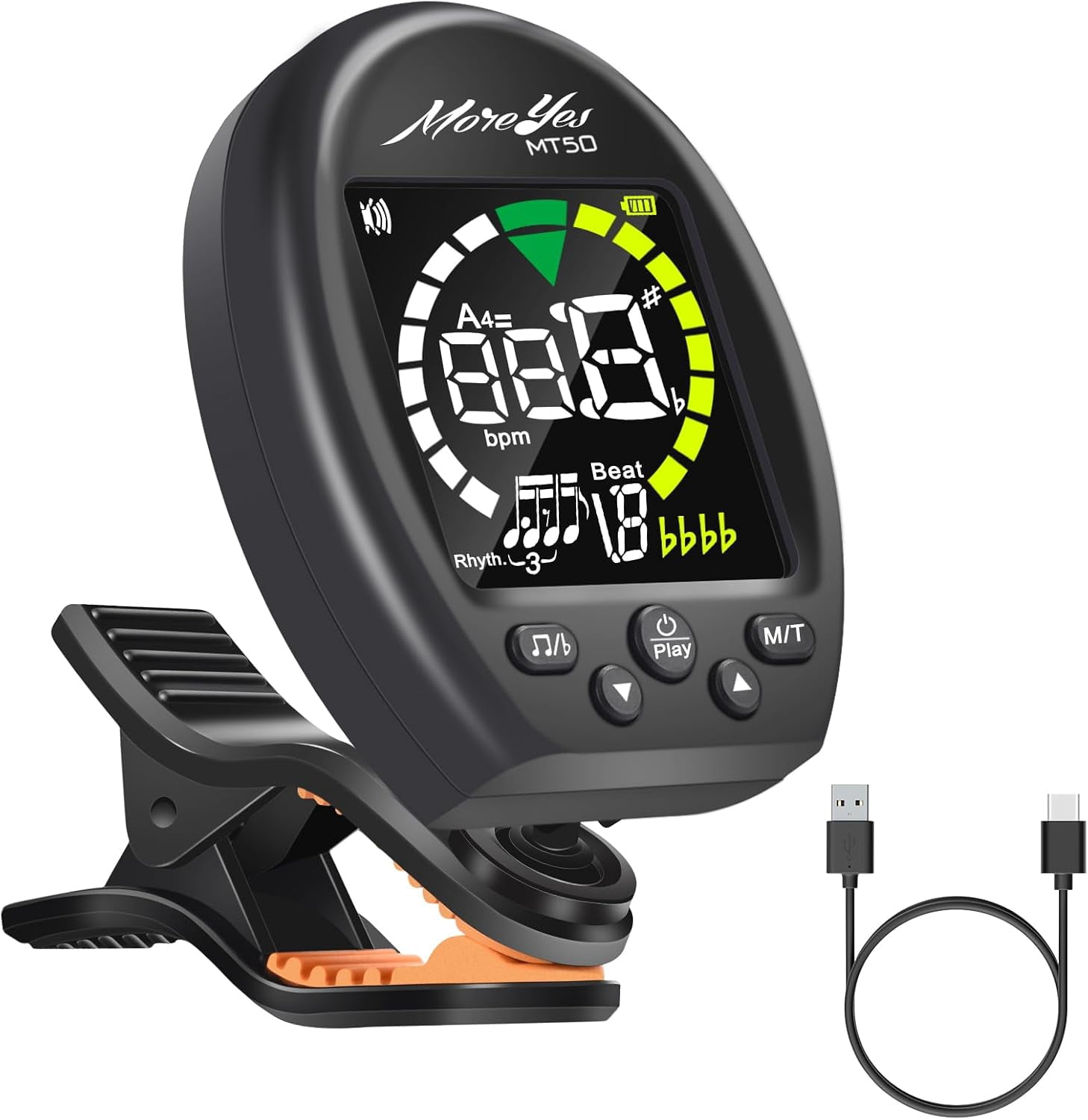 SONGAU 3 in 1 Guitar Tuner Metronome Tone Generator, Rechargeable Guitar Tuner Clip On with Full-Color Screen for Acoustic Guitar, Electric Guitar, Ukulele, Digital Metronome for All Instruments