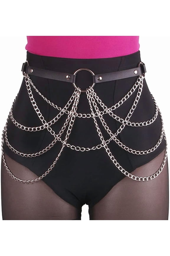Black Waist Chain Belt Leather Rave Goth Belts Punk Body Chain Jewelry for Women