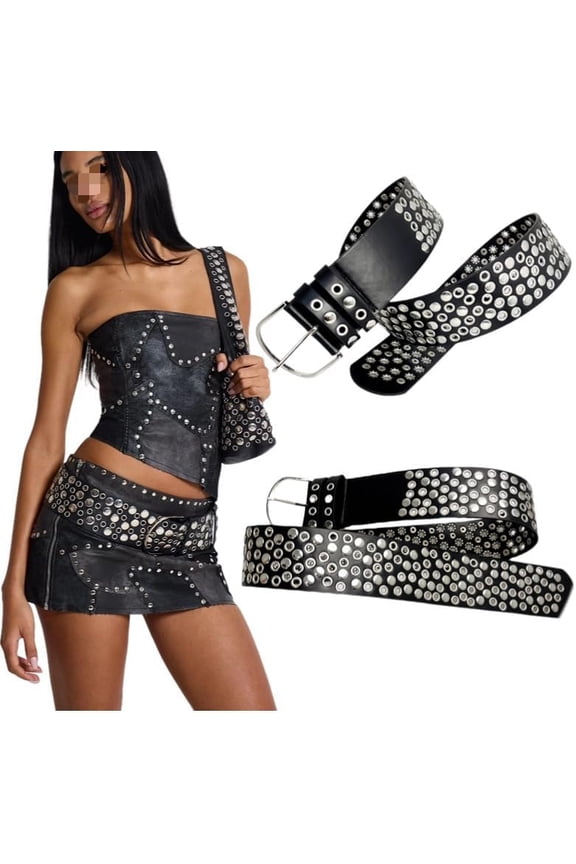 Studded Punk Y2K retro wide waistband Goth Belt for Men or Women rivets With holes belt