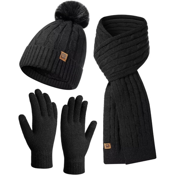 SONGAU Winter Beanie Scarf Gloves Set, Keeping Warmth, Cable Knit Design, Sensitive Touchscreen Fingertips