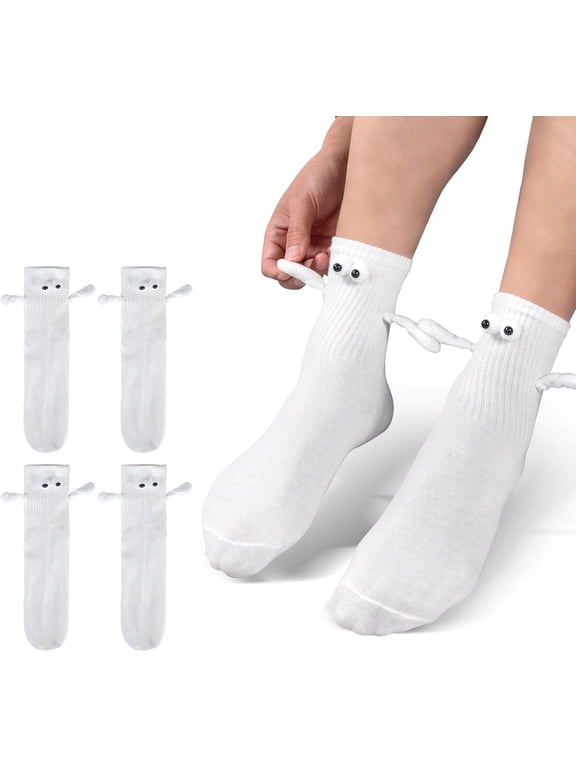 2 Pairs Magnetic Hand Holding Socks, Funny Matching Sock for Couples Best Friends Teens Women Men Adult Gifts