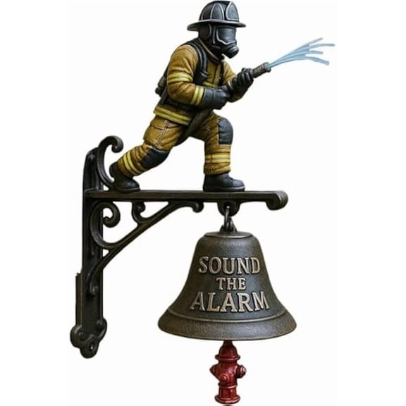SONGAUN 2025 New Commemorative Doorbell, Firefighter Theme with Hydrant Design, Durable Metal & Cast Resin, 10.5in Wall Mount, Loud Chime for Home, Fence, Patio
