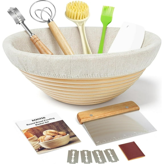 SONGAUN 22.5 cm Round Bread Basket Set for Beginning Sourdough with Whisk, Box and More