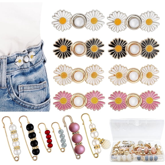 SONGAUN 22 Pieces Pant Waist Tightener, 14 Set 10 Style Removable Jean Button Pins, Instant Jean Buttons for Loose Jeans, No Sewing Required Pants Clips for Waist