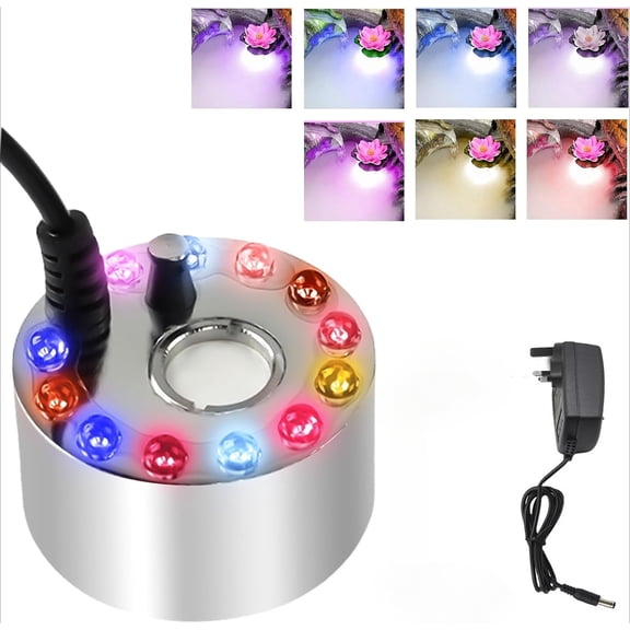 SONGAUN 24V Ultrasonic Mist Maker Fogger Halloween Witch Light with Power Adapter, 12 LED Mister Fogger, Ultrasonic Mist Maker Set, Mini Mist Maker,Mini Fog Atomizer, Pond Fog Atomizer (UK Plug)