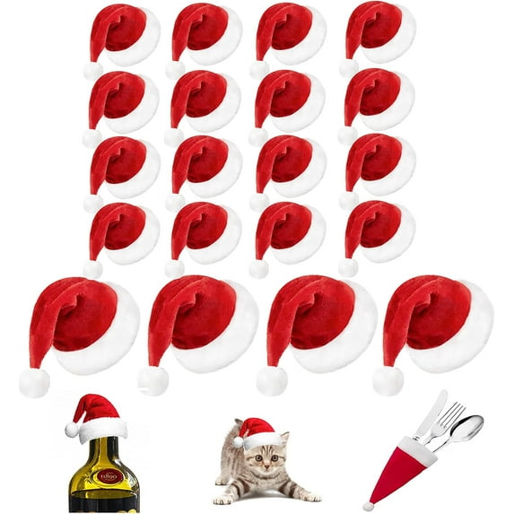 SONGAUN 24pcs Mini Santa Hat Crafts 2inch 3inch, Small Santa Hat for Craft Ornament Pet Wine Accessory Set Bulk Santa hat for Craft Tiny Miniature Christmas Hats Crafted Xmas Decor