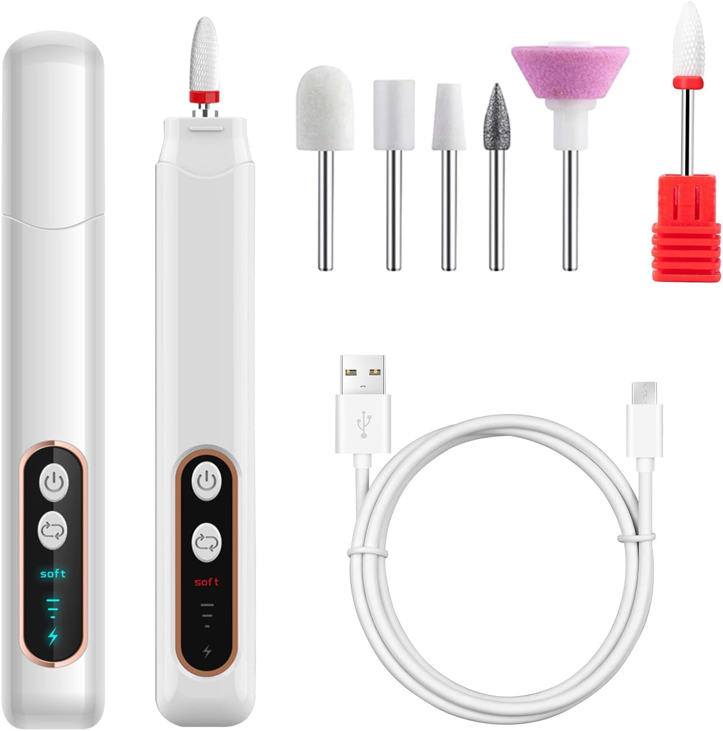 SONGAUN 3 Speeds Electric Nail File for Thick Toenails Set, 15000RPM Nail Grinder with 6 Drill Bits for Thick Toe Nails for Various Nails and Shapes