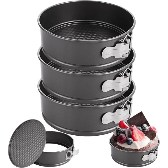 SONGAUN 3PCS 20cm Springform Cake Tin, 8 Inch Cake Tins for Bakings, Non-Stick Loose Bottom Cheese Cakes Tins for Baking 8 Inch Round, Black Cakes Tin for Baking for Restaurants, Home Kitchen