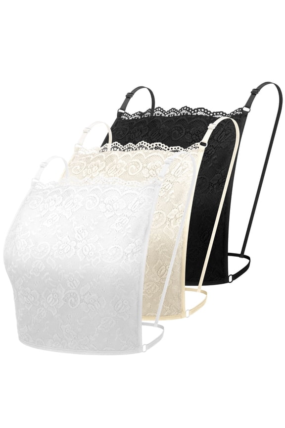 3Pcs Lady Lace Wearable Mock Camisole Bra Insert Overlay Modesty Panel Vest.