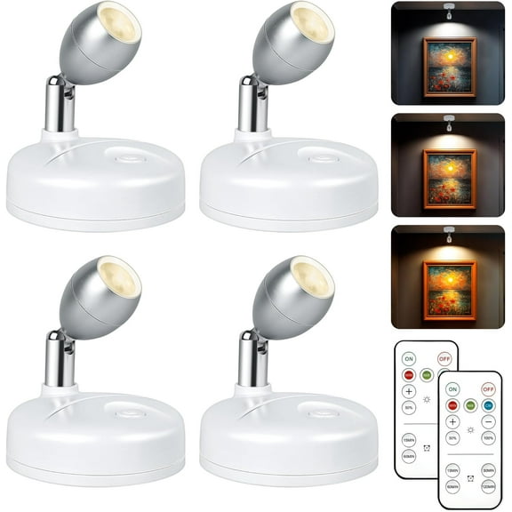 SONGAUN 4 Pack Wireless Spot Lights Indoor, Battery Operated Uplighting Indoor, Mini Spotlight with Remote 3CCT Tree Lights, Accent Wall Lights for Display Plant Picture Dartboard