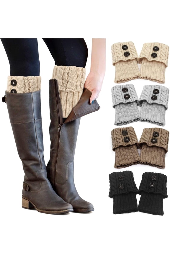 4 Pairs Winter Warm Boot Cuffs for Women, Crochet Knitted Boot Socks for Gilrs Short Leg Warmers Boot Topper Socks Leg Cuffs Boot Warmers Gift