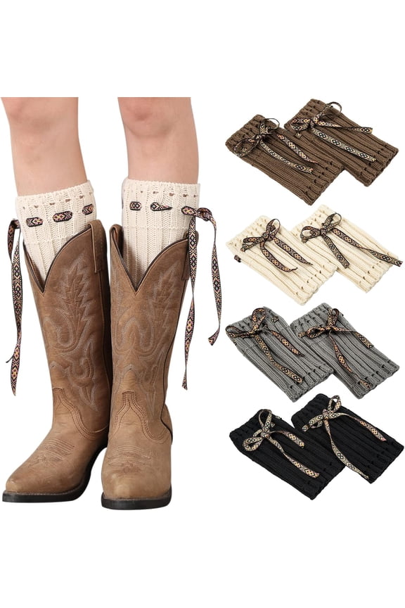 4 Pairs Winter Warm Boot Cuffs for Women, Crochet Knitted Boot Socks for Gilrs Short Leg Warmers Boot Topper Socks Leg Cuffs Boot Warmers Winter Gift for Ladies