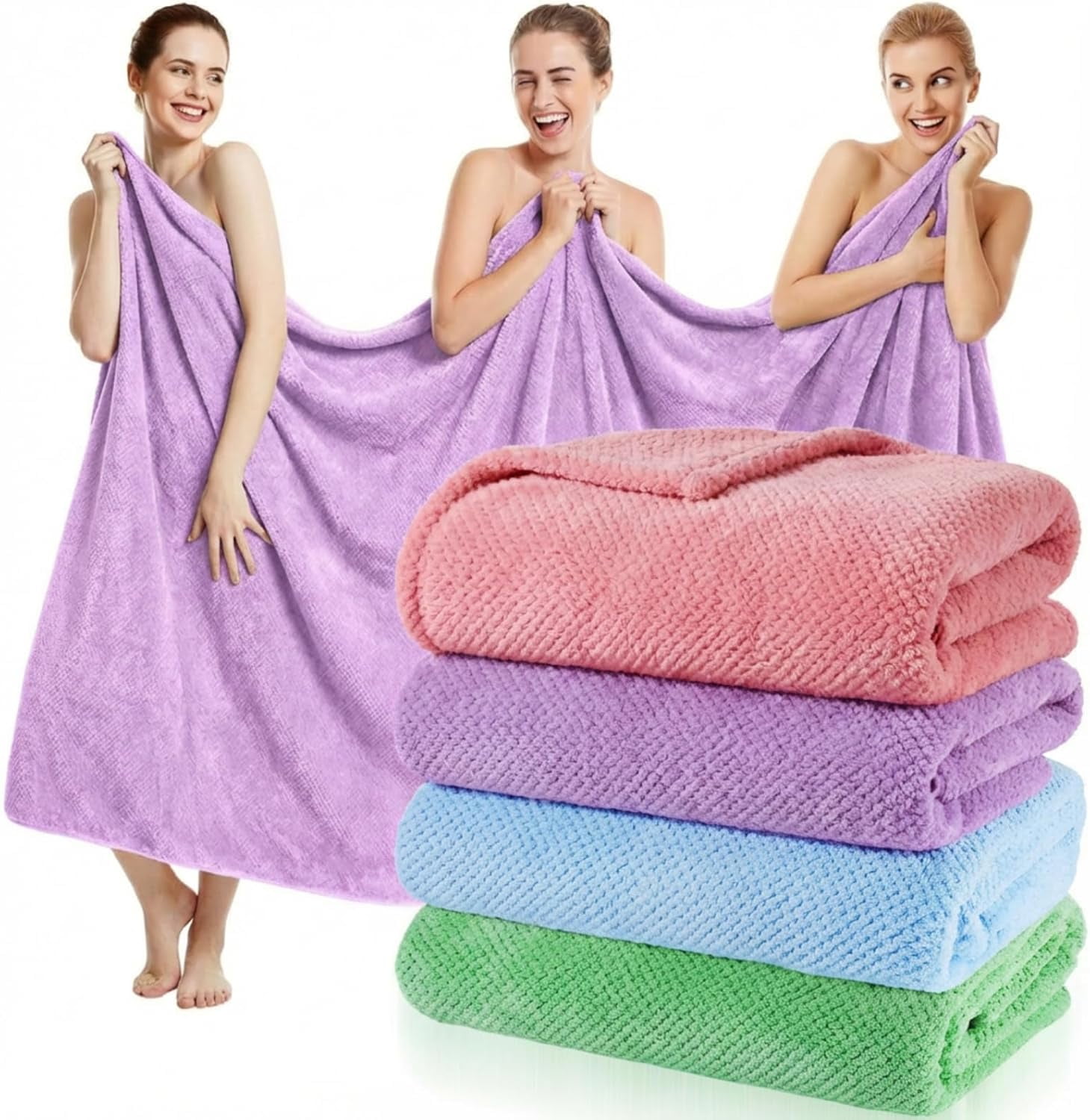 SONGAUN 4 Pcs Oversized Bath Towels 40x80 Inches Extra Large Bath Sheet Towels for Adults Quick Dry Soft Absorbent Fluffy Microfiber Shower Sheet for Bathroom Hotel Spa (Bright Colors)