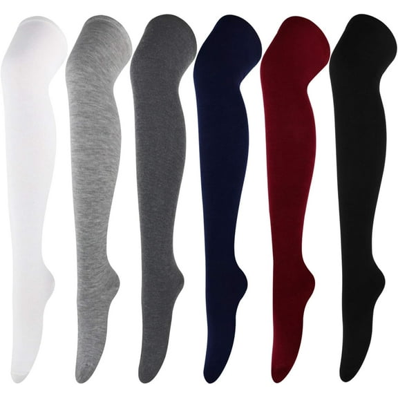 SONGAUN 6 Pairs Long Socks Thigh High Socks Pantyhose Over Knee Socks Casual High Socks for Girls and Women