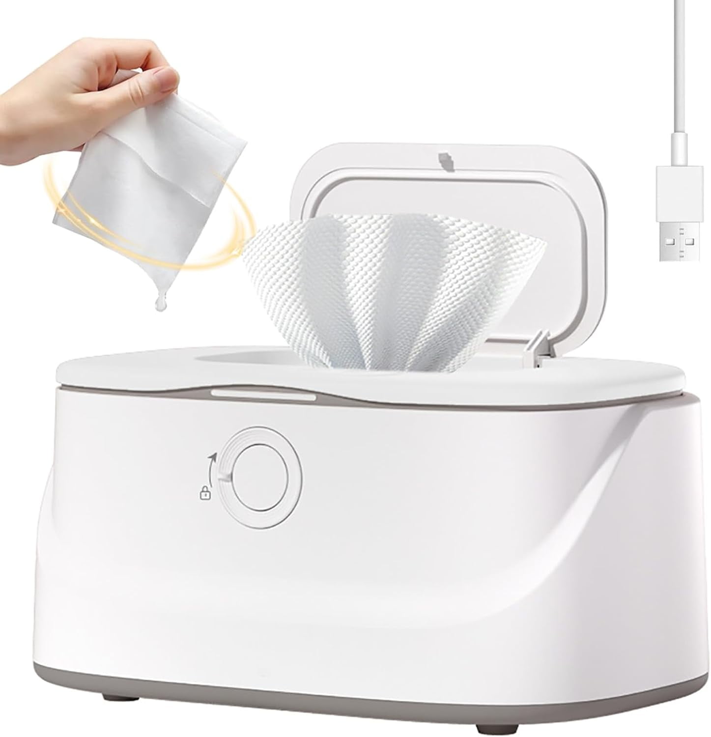 SONGAUN Baby Wipes Warmer, Wet Wipe Warmer, 3-Speed Adjustment, Top Heating, Constant Temperature All Day, 50-60℃, Night Light Design, Can Hold 80 Wipes At a Time, for Home Use white