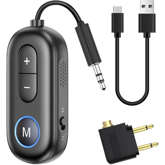 SONGAUN Bluetooth 5.3 Transmitter Receiver 2 in 1 Dual Pairing Wireless Aux Bluetooth Adapter Compatible with 2 AirPods and Wireless Headphones for TV, Airplane, Home Stereo, Speakers, Headphone, Car