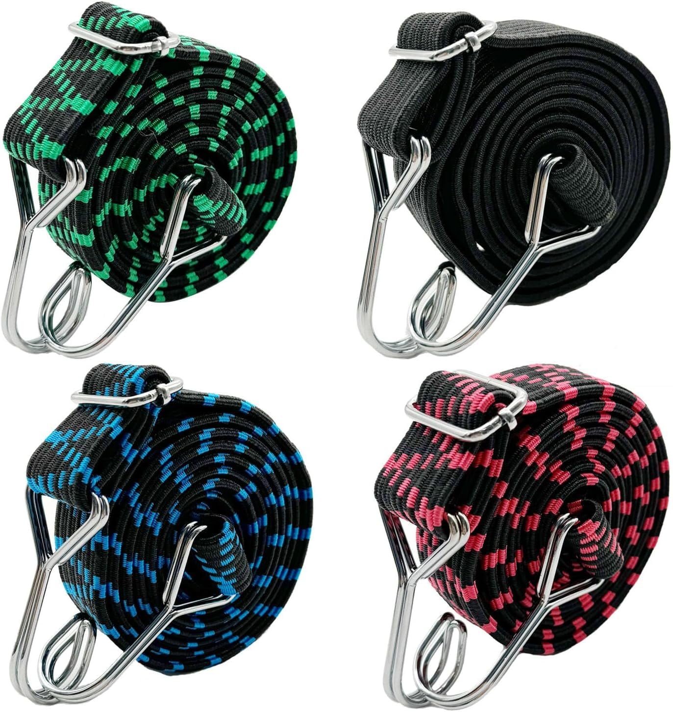 SONGAUN Bungee Cords Straps with Hooks - 2m 4 Pack Adjustable Elastic Bungee Cord Heavy Duty Bungee Straps