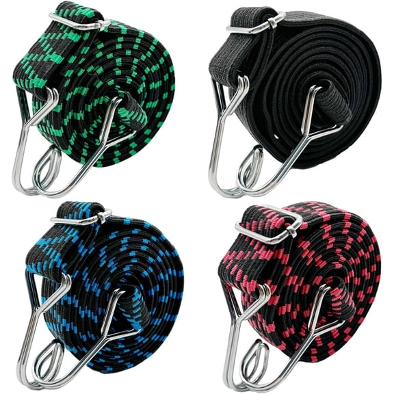 SONGAUN Bungee Cords Straps with Hooks - 2m 4 Pack Adjustable Elastic Bungee Cord Heavy Duty Bungee Straps