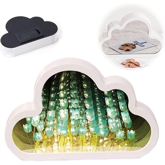 SONGAUN Cloud Tulip Mirror Night Light,Tulip Night Light,LED Lamp Bedroom Decor Night Lamp Bedside Table Lamp Desktop Decor Teen Girls Creative Gift for Friends,Birthday, Anniversary
