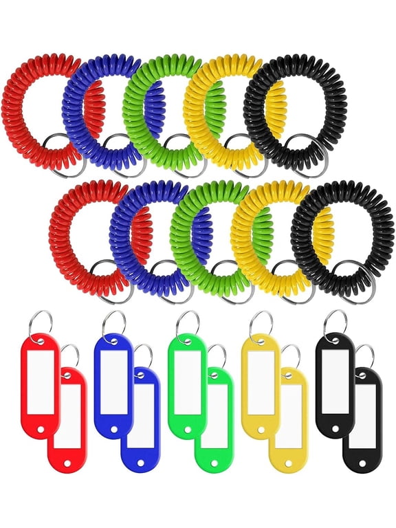 Coil Wrist Keychains, 10 PCS Color Elastic Anti Lost Wristband Keychain with Key Tags for Swimming Pools, Gyms (Diameter 2.4 Inch)