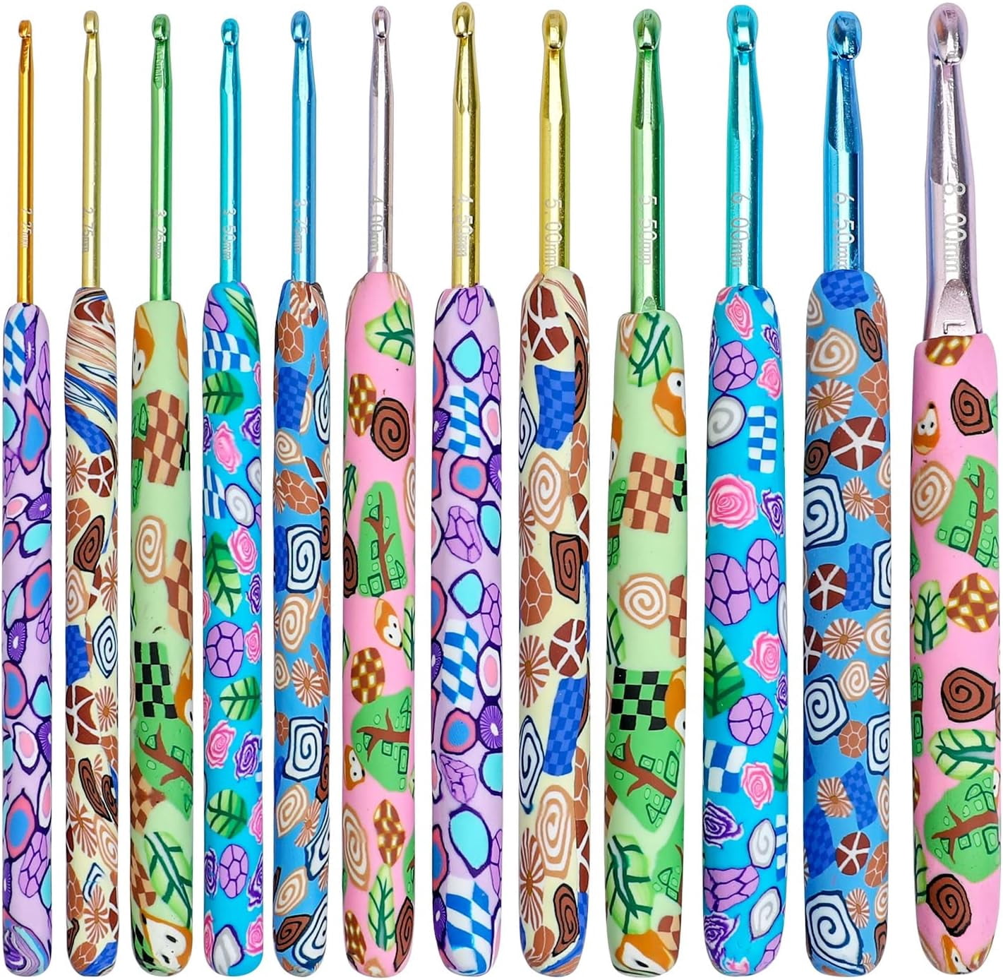 SONGAUN Coopay Complete Crochet Hooks Set for Beginners, 2.25mm-8mm Crochet Hook, Ergonomic Crochet Hooks for Arthritic Hands, Cute Animal Print Comfort Grip, Crochet Needles