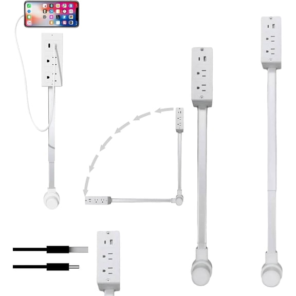 SONGAUN Extendable Rotating Outlet, Electrical Outlet Expander with USB-A, USB-C Port, Extends 22''-34'', Rotates 90, ETL/UL Certified, Used for Sockets Behind Furniture