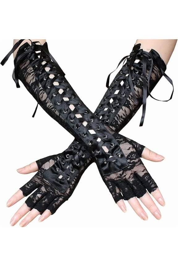 Fingerless Gloves Steam Punk Goth Witch Long Elbow Arm Warmer Lace Sleeves for Costume Party Halloween Cosplay