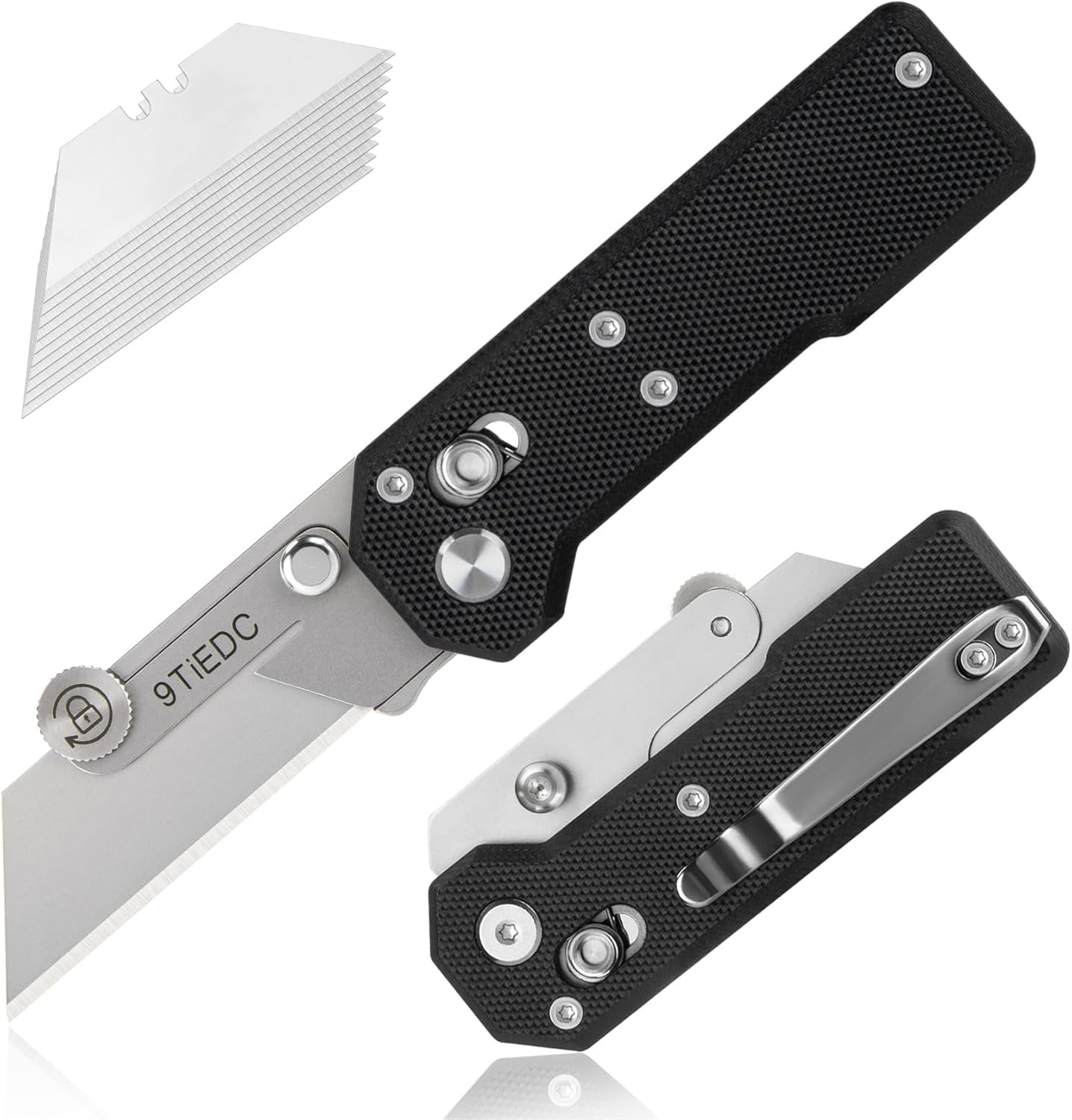 SONGAUN Folding Utility Knife,G10 Handle Heavy Duty Safety Box Cutter,Razor Knife & EDC Pocket Knife with Extra 10PC Blades,Perfect for Household Tools,Office,Factory,Outdoor Use.
