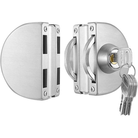 SONGAUN Glass Door Lock with Stainless Steel Double Bolts Swing Push, Double Sliding Security Door Lock with 5 Keys,Fits on 0.315 inch to 0.47 inch Thick Glass
