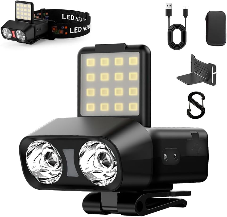 SONGAUN HomeBeyond Hat Light with Motion Sensor, 900 Lumens Rechargeable Clip on Cap Lights, 90° Adjustable COB Panel, Hands Free Waterproof Headlamp for Running, Camping, Hunting, Cycling